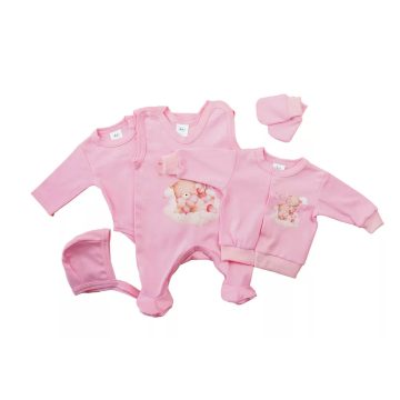 5 részes baba szett macis mintával rózsaszín (56)
