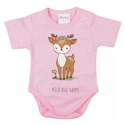 Rövid ujjú baba body cuki Őzike mintával (68) - rózsaszín