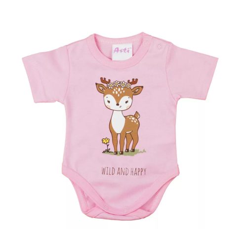 Rövid ujjú baba body cuki Őzike mintával (74) - rózsaszín