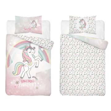 Pamut ágynemű huzat 100*135 cm - Rózsaszín unikornis