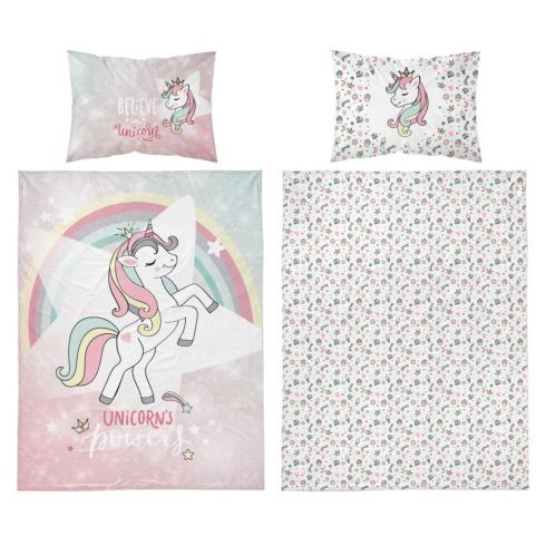 Pamut ágynemű huzat 100*135 cm - Rózsaszín unikornis