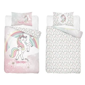 Pamut ágynemű huzat 90*120 cm - Unikornis rózsaszín