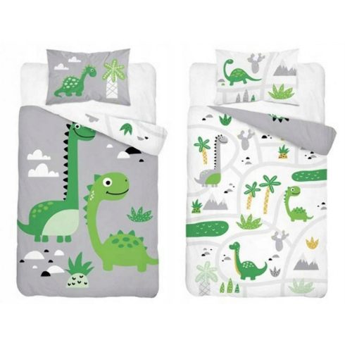 Pamut ágynemű huzat 100*135 cm - Szürke Dinó 