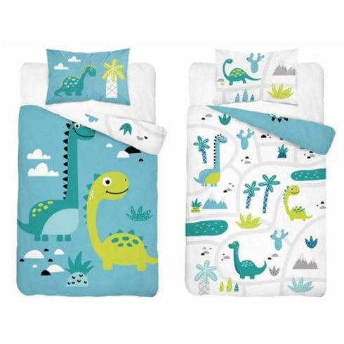 Pamut ágynemű huzat 90*120 cm - Kék Dinó 