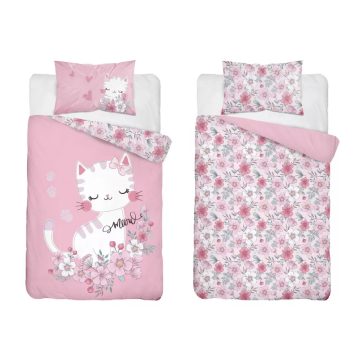 Pamut ágynemű huzat 90*120 cm - Rózsaszín Cica
