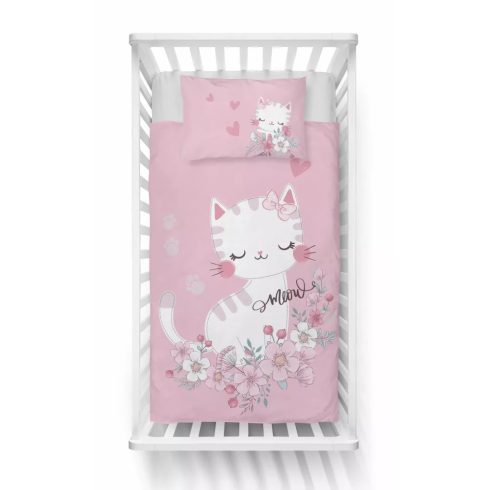 Pamut ágynemű huzat 90*120 cm - Rózsaszín Cica
