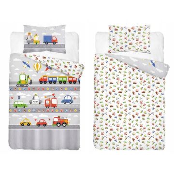 Pamut ágynemű huzat 100*135 cm - Járművek szürke 