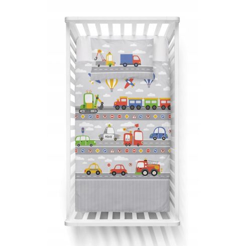 Pamut ágynemű huzat 100*135 cm - Járművek szürke 