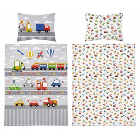 Pamut ágynemű huzat 100*135 cm - Járművek szürke 