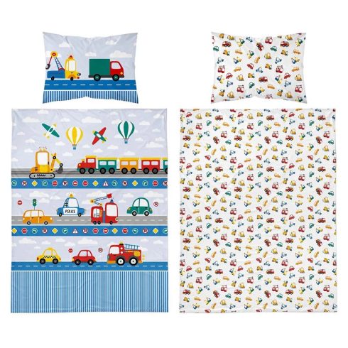 Pamut ágynemű huzat 90*120 cm - járművek kék 