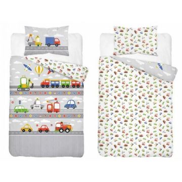 Pamut ágynemű huzat 90*120 cm - járművek szürke 