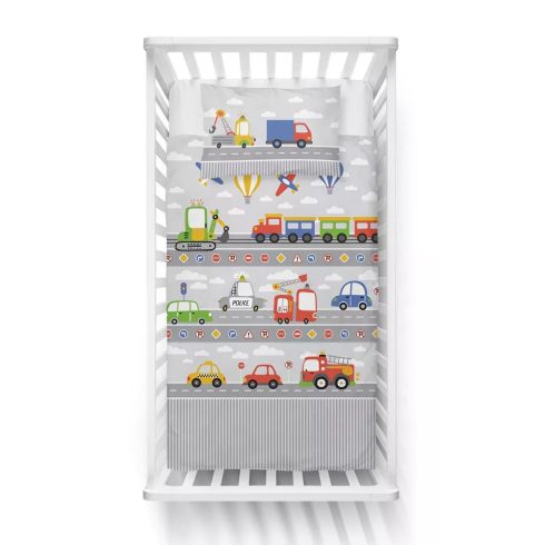 Pamut ágynemű huzat 90*120 cm - járművek szürke 