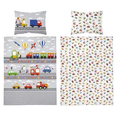 Pamut ágynemű huzat 90*120 cm - járművek szürke 