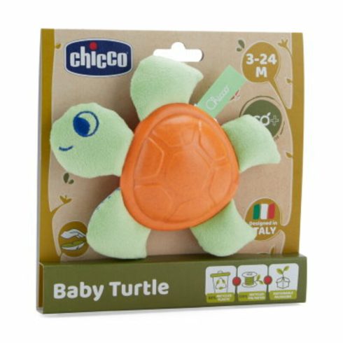 Chicco Baby Turtle Eco+ bébiteknős rágókás textiljáték 3 hó+