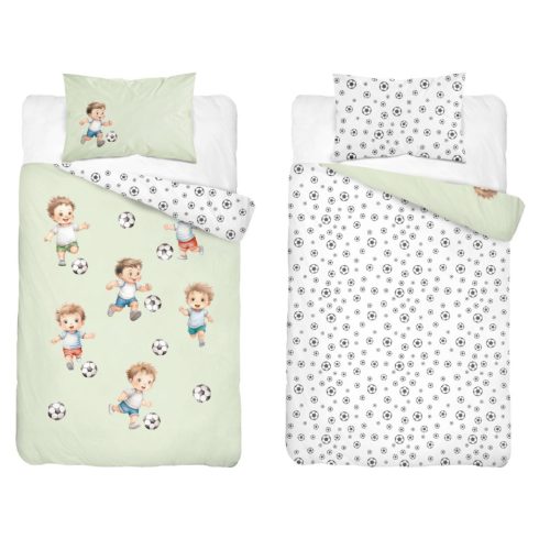 Pamut ágynemű huzat 100*135 cm - Kis focisták zöld