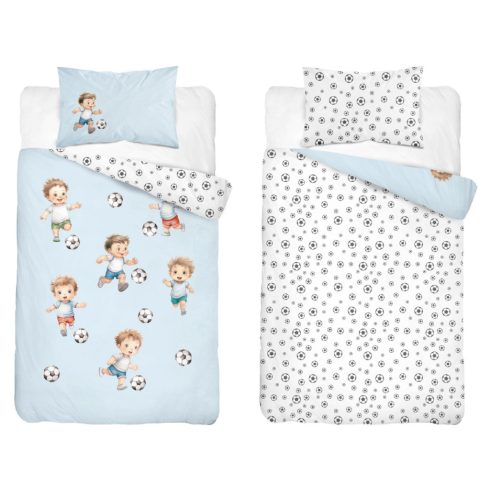 Pamut ágynemű huzat 90*120 cm - Kis focisták kék 