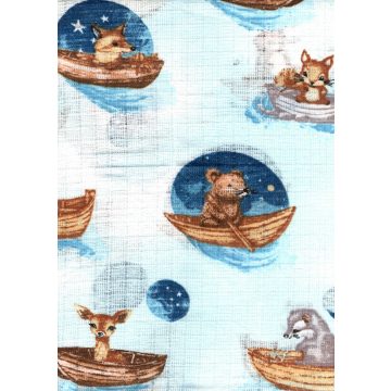   Mintás textil pelenka 1db-os - kis állatok a csónakba kék