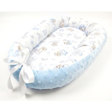 Scamp Minky-vászon babafészek - Light Blue Bear