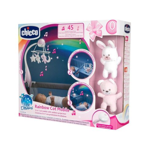 Chicco Rainbow Szivárvány zenélő forgó 3in1
kiságyjáték, projektor, éjjeli lámpa 0h + pink