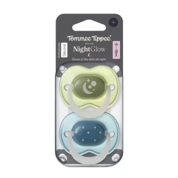   Tommee Tippee Night Glow nyugtató cumi 6-18 hó, 2 db - kék/zöld