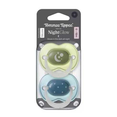 Tommee Tippee Night Glow nyugtató cumi 6-18 hó, 2 db - kék/zöld