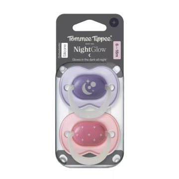   Tommee Tippee Night Glow nyugtató cumi 6-18 hó, 2 db - pink/lila