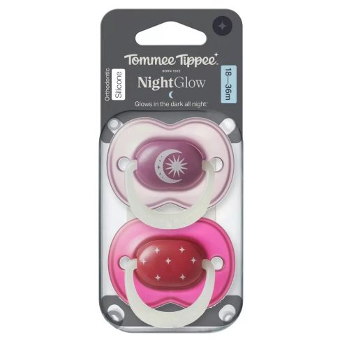 Tommee Tippee Night Glow nyugtató cumi 18-36 hó, 2 db - piros/lila