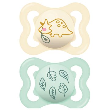   MAM Supreme 0+ szilikon nyugtató cumi 2db - Dinó és Levél 