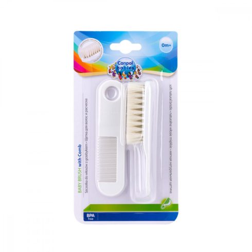 Canpol babies bébihajkefe és fésű puha természetes sörtével - fehér 