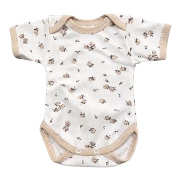 Vaganza Rövid ujjú, békanyakú body - Drapp Rózsák (50)