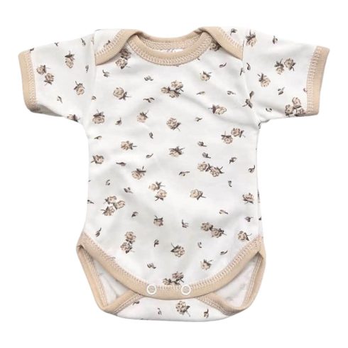 Vaganza Rövid ujjú, békanyakú body - Drapp Rózsák (80)