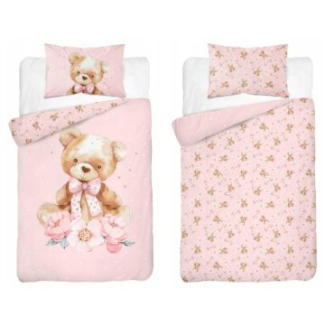 Pamut ágynemű huzat 90*120 cm - Maci púderrózsaszín 