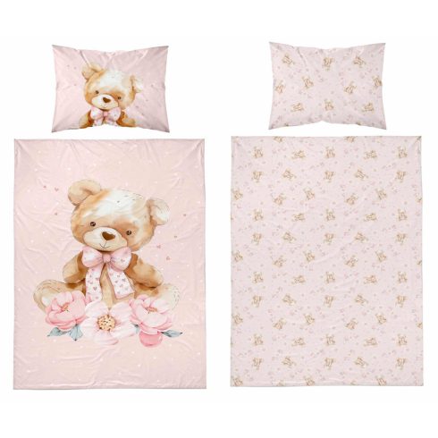 Pamut ágynemű huzat 90*120 cm - Maci púderrózsaszín 