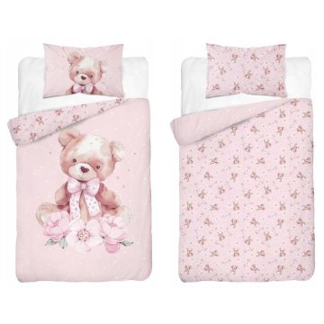 Pamut ágynemű huzat 90*120 cm - Maci rózsaszín 