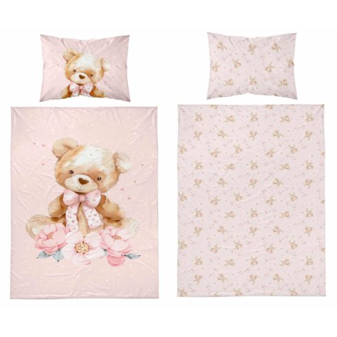 Pamut ágynemű huzat 100*135 cm - Maci púderrózsaszín 