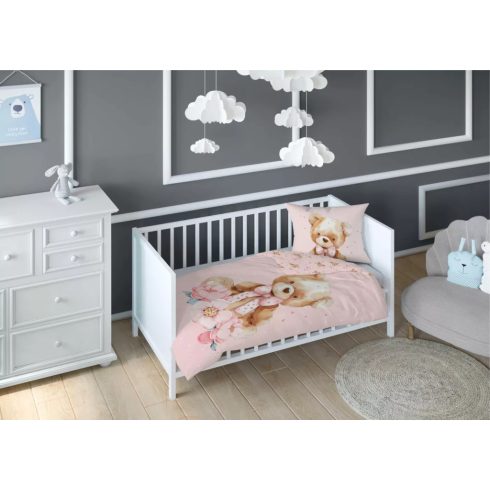 Pamut ágynemű huzat 100*135 cm - Maci púderrózsaszín 