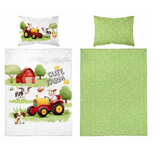 Pamut ágynemű huzat 90*120 cm - Cute Farm piros traktorral 