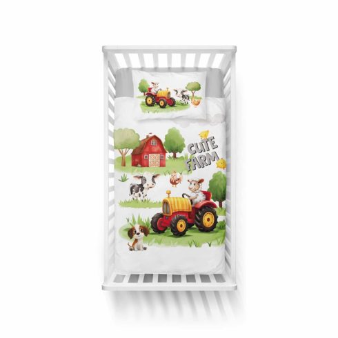 Pamut ágynemű huzat 90*120 cm - Cute Farm piros traktorral 