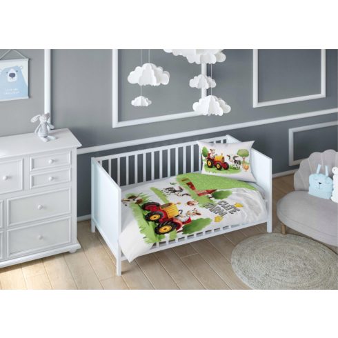 Pamut ágynemű huzat 90*120 cm - Cute Farm piros traktorral 