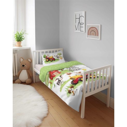 Pamut ágynemű huzat 90*120 cm - Cute Farm piros traktorral 