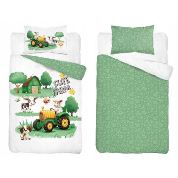   Pamut ágynemű huzat 90*120 cm - Cute Farm zöld traktorral 