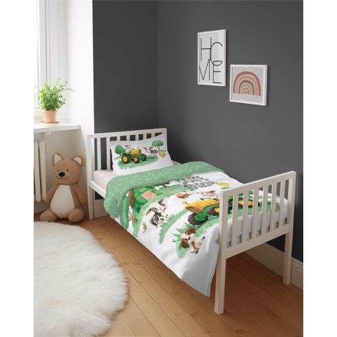 Pamut ágynemű huzat 90*120 cm - Cute Farm zöld traktorral 