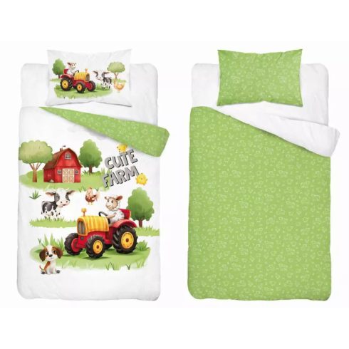 Pamut ágynemű huzat 100*135 cm - Cute Farm piros traktorral
