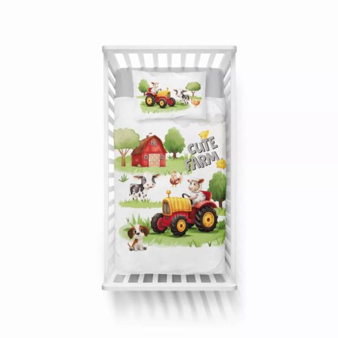 Pamut ágynemű huzat 100*135 cm - Cute Farm piros traktorral