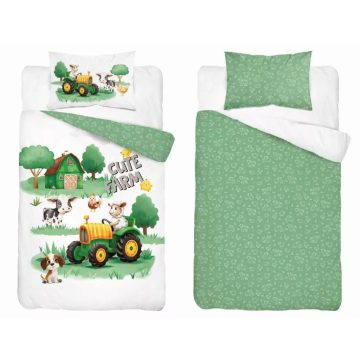   Pamut ágynemű huzat 100*135 cm - Cute Farm zöld traktorral