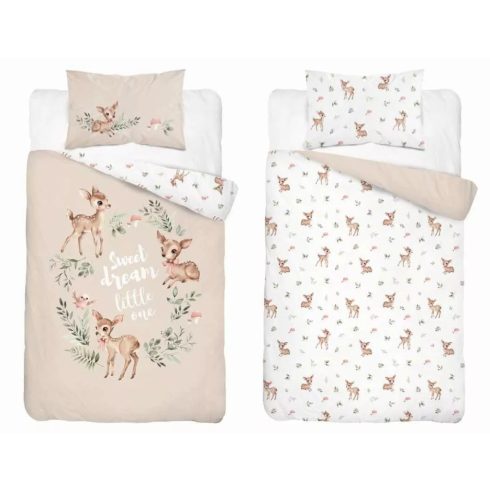 Pamut ágynemű huzat 100*135 cm - Kis őzikék bézs