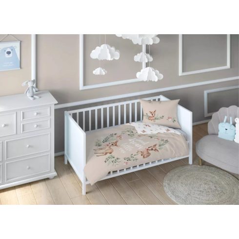 Pamut ágynemű huzat 100*135 cm - Kis őzikék bézs