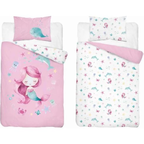 Pamut ágynemű huzat 100*135 cm - Sellő rózsaszín