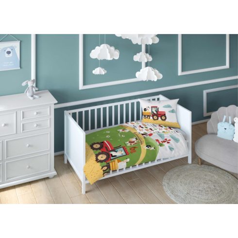 Pamut ágynemű huzat 90*120 cm - Napos farm piros traktorral