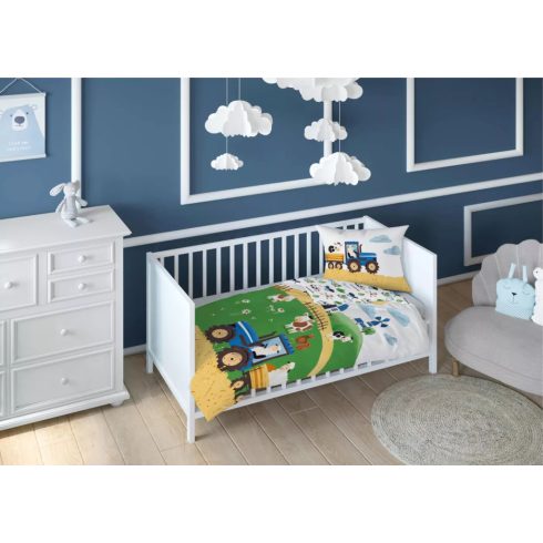 Pamut ágynemű huzat 100*135 cm - Napos farm kék traktorral